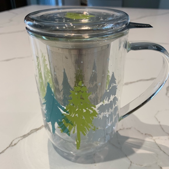 David’s Tea Double Walled Glass Nordic Mug - Christmas Colourful Trees - Picture 2 of 3